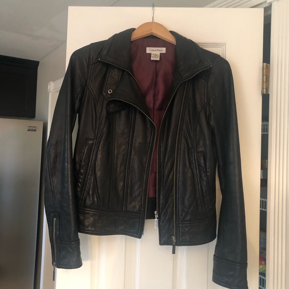 Calvin Klein buttery soft black leather moto jacket. Sz small.
